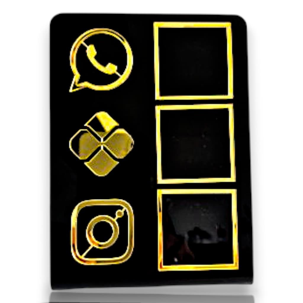Placa Display de Mesa em Acrílico Espelhado 3 Icones WhatsApp - Pix - Insta