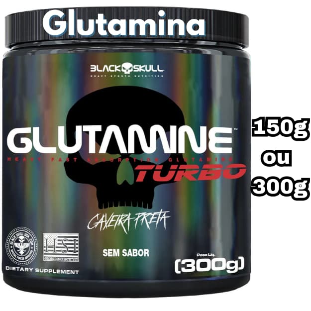 Glutamina Turbo 300g Black Skull - Suplemento em pó L-Glutamine Caveira Preta