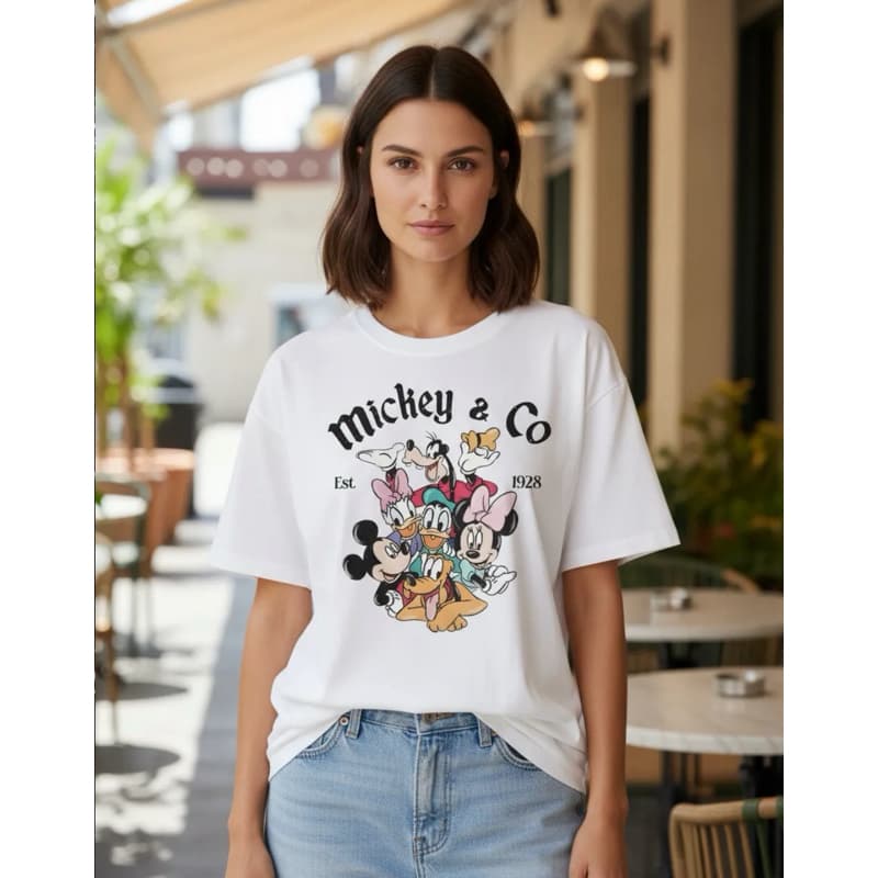 Camiseta feminina turma disney confortável retrô disneyland Mickey 1928