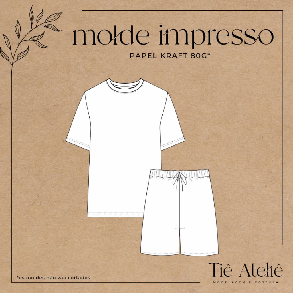 MOLDE EM PAPEL KRAFT PIJAMA CURTO MASCULINO PARA COSTURA MODELAGEM EM PAPEL KRAFT