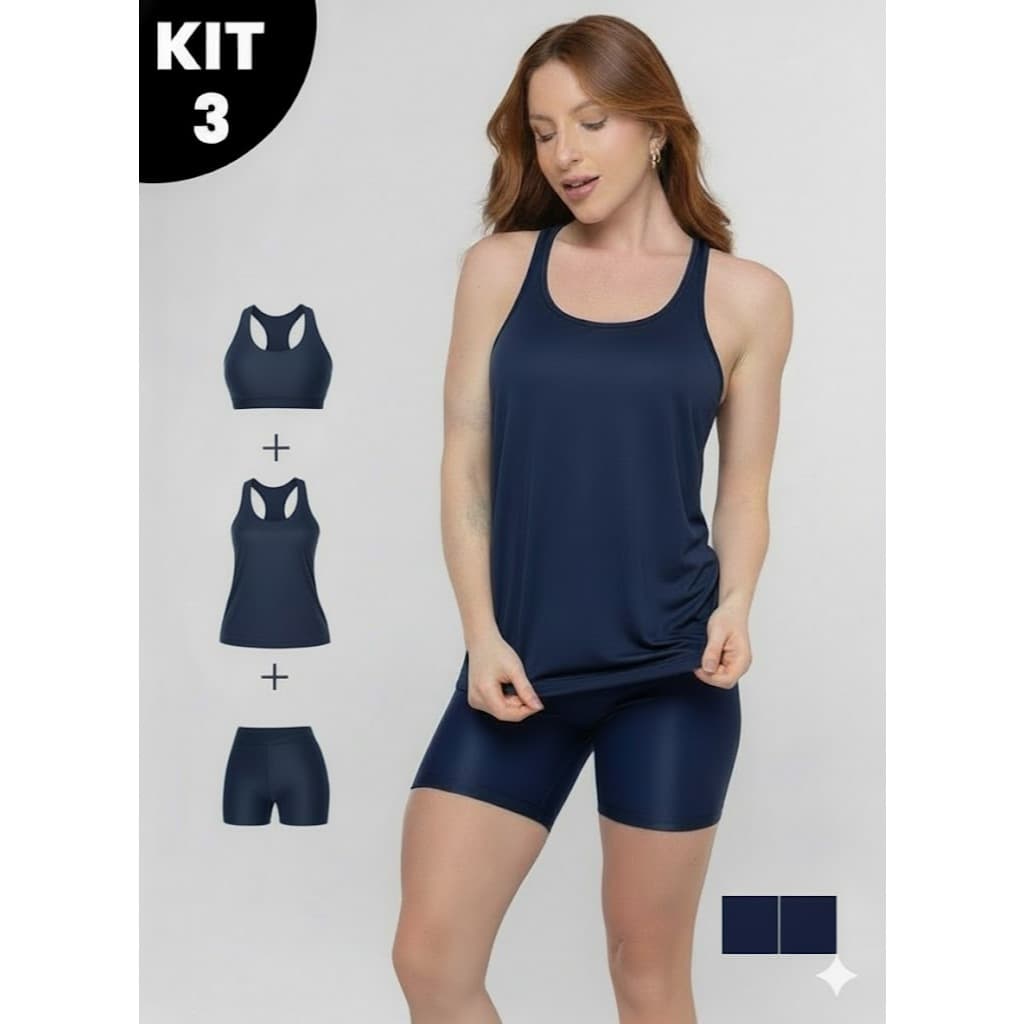 Conjunto Fitness 3peças Shorts Legging Cós Alto + Top suplex + Regata Dryfit Roupa de Academia Treino Caminhada Feminina