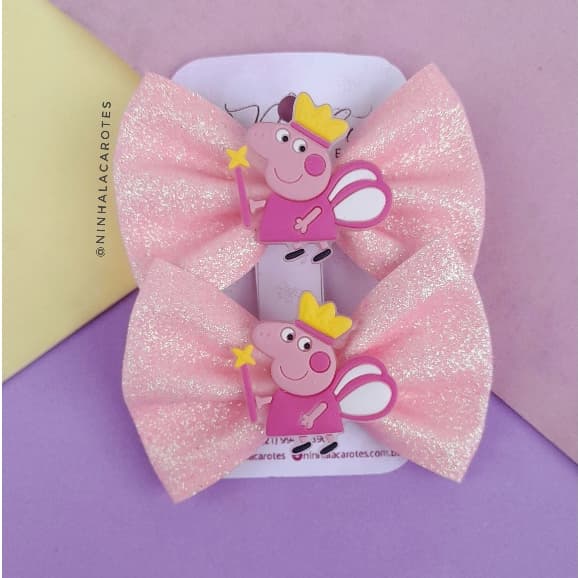 laço ou Par de Laço Peppa Pig - laço de cabelo infantil Peppa- presilha de cabelo peppa pig