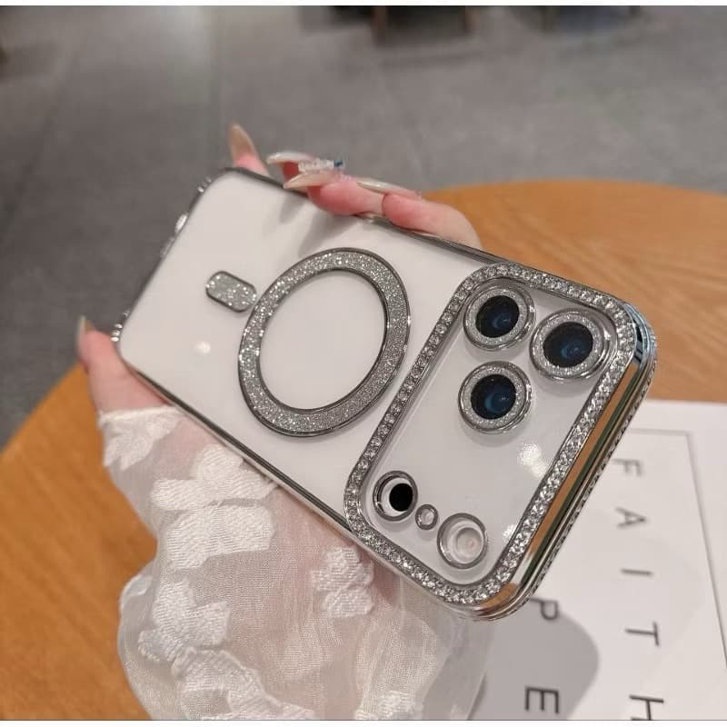 Alta Qualidade Diamante Glitter Chapeamento Claro Para Magsafe Caso iPhone 17 17pro 17pro max Magnético Capa