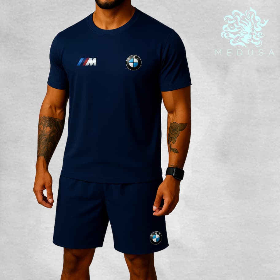 Conjunto B.M.W Camisa Dry Fit E Bermuda Tactel Elastano Kit Camiseta Shorts Academia Esportes