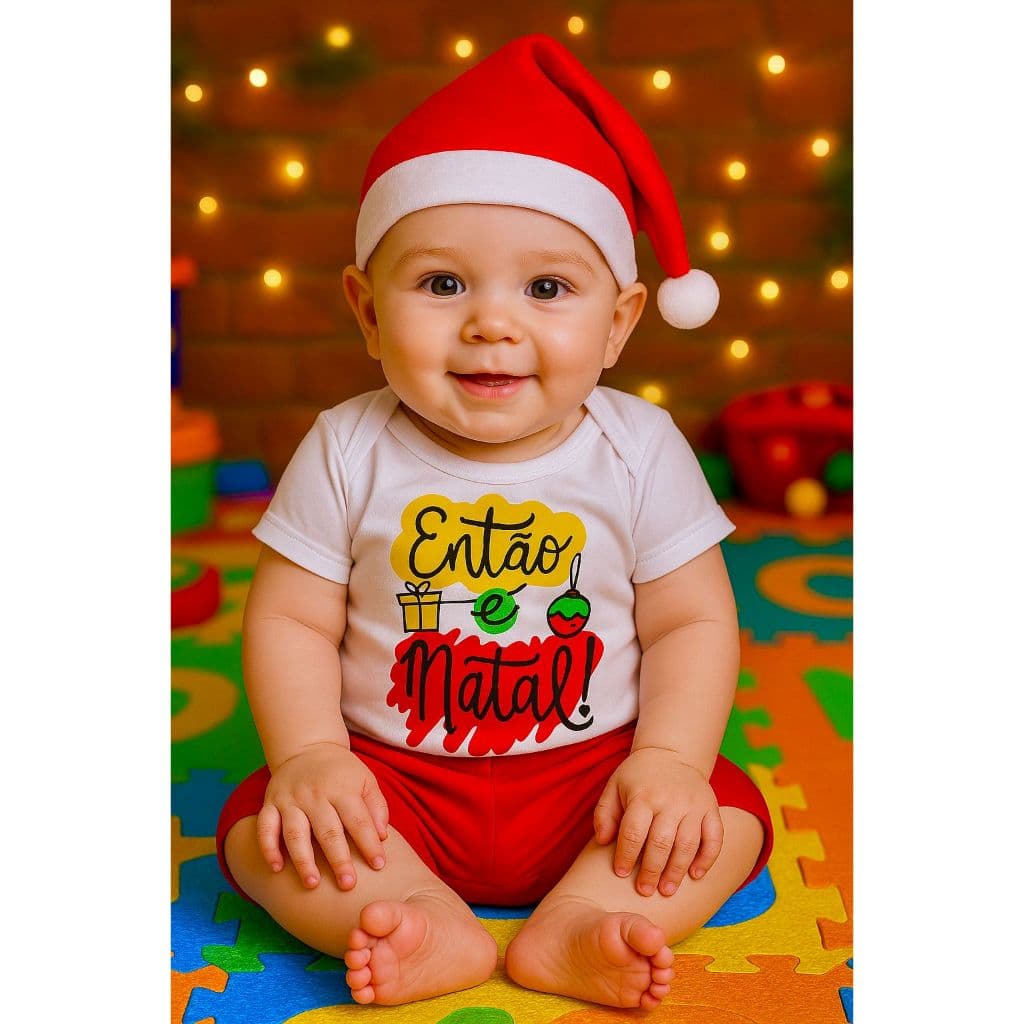 Body Temático Natal Menino Body Mesversário Então é Natal Body Primeiro Natal Bebê Body Natal Unissex Body + Gorro
