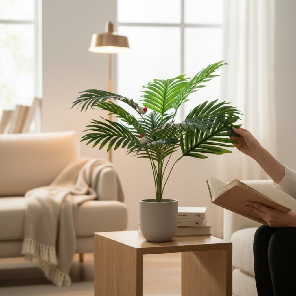 Planta Artificial Palmeira Areca 12 Folhas Real Toque Enfeite Casa e Decoração Sala Quarto