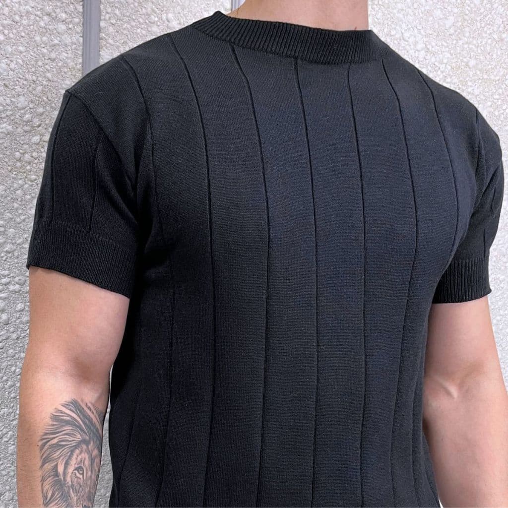 Camiseta Texturizada Elegante Masculina Básica Canelada Slim