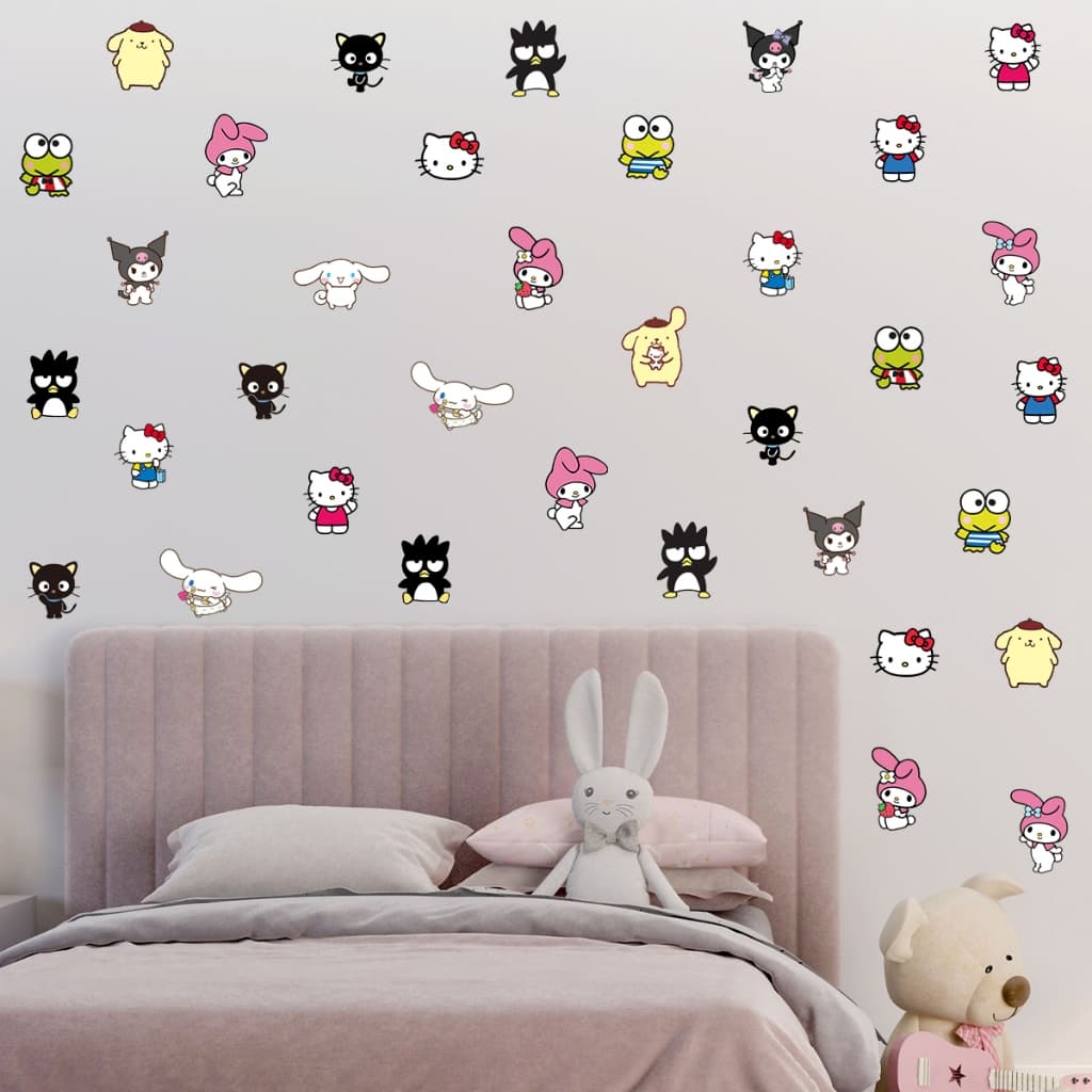 Kit Sanrio 96 Adesivos Decorativos De Parede Hello Kitty My Melody Kuromi