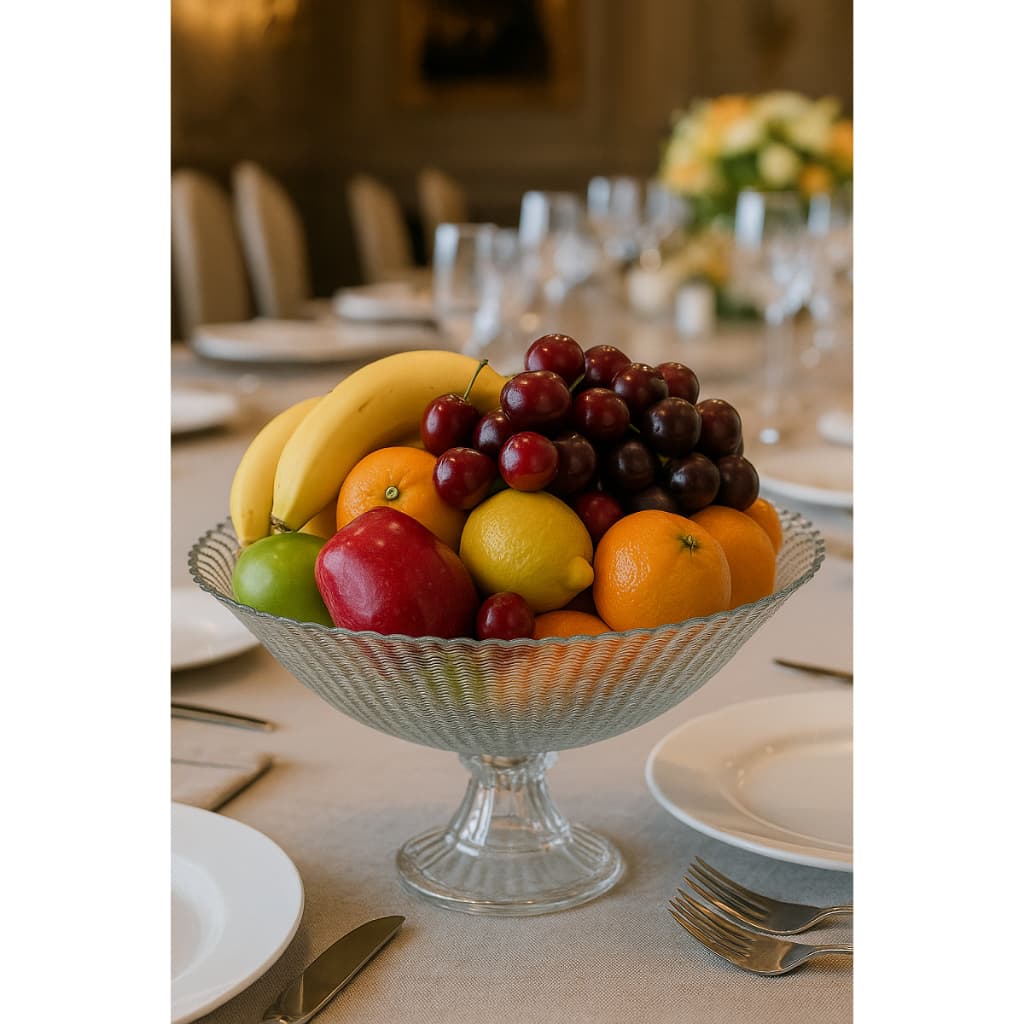 Centro de Mesa Fruteira Redonda De Vidro Com Pé 40cm Ondas Vitazza