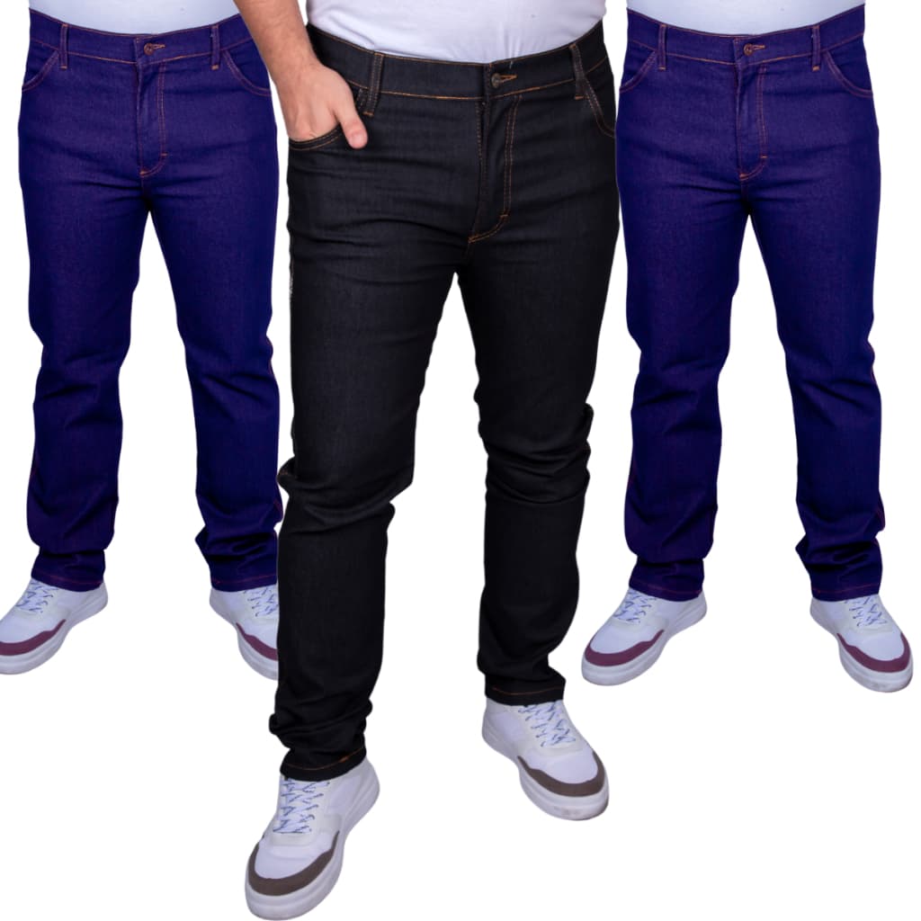Kit 3 Calças Jeans Masculina calca jeas Lycra Elastano Trabalho Pesado Serviço Reforçado