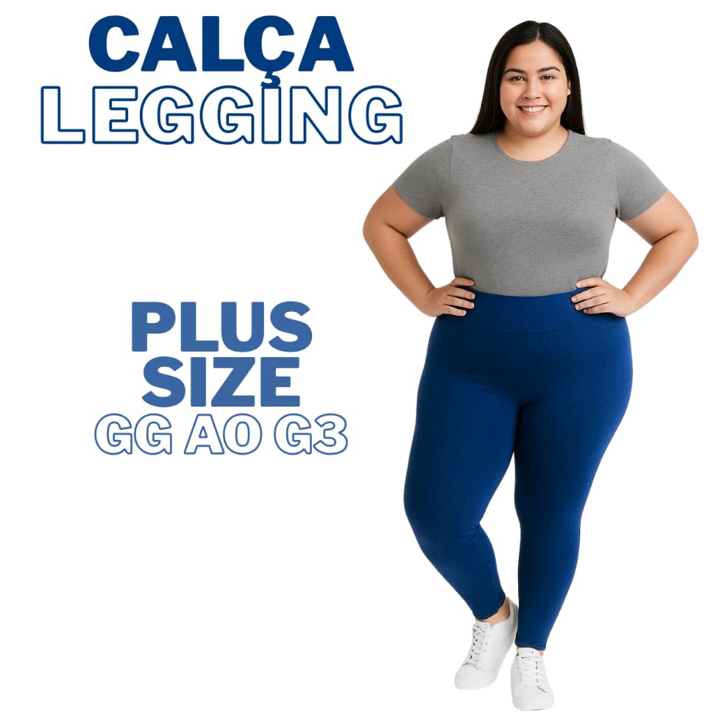 Calça Legging Feminina Plus Size Lisa Cintura Alta Uso Diário GG G1 G2 G3
