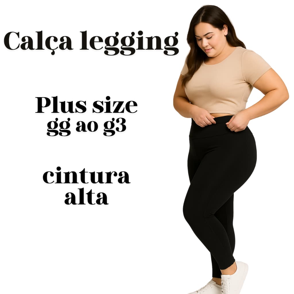 Calça Legging Feminina Plus Size Básica Lisa Cintura Alta GG G1 G2 G3