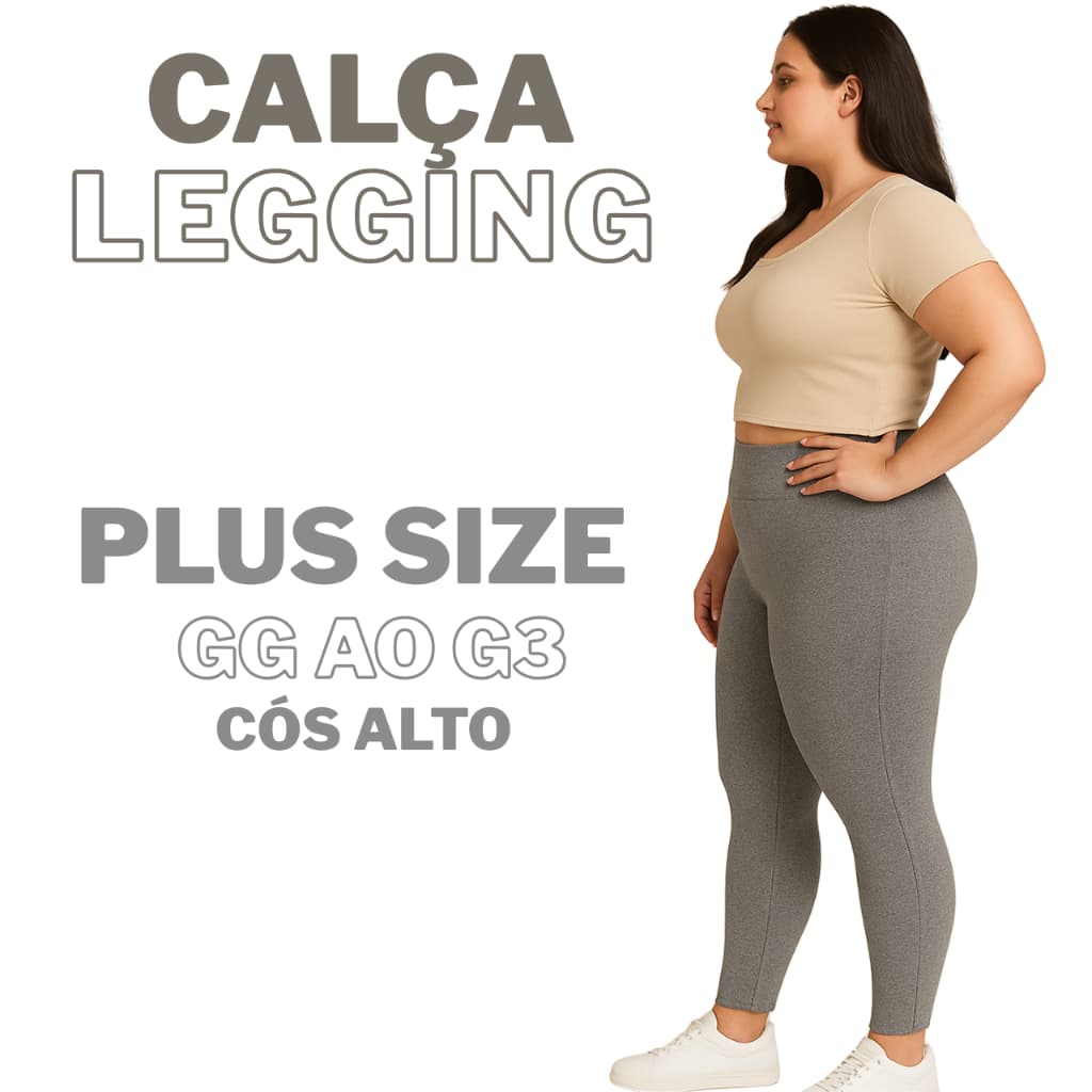 Calça Legging Feminina Plus Size Lisa Cintura Alta Sustentação GG G1 G2 G3