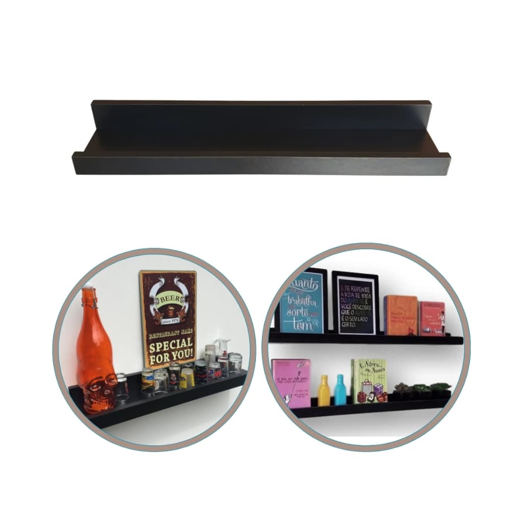 Prateleira Canaleta Calha Nicho Decoração Sala Quarto Escritorio Banheiro Cozinha Preto 60cm