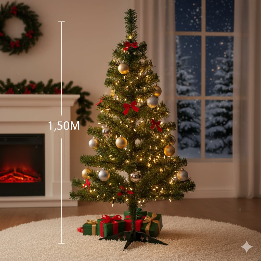 Árvore De Natal Nevada 1,50m. Decoração Natalina Moderna e Elegante