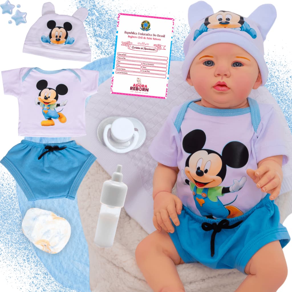 Bebê Reborn Menino Abigail Mickey Boneco Realista Recém-Nascido Corpinho Em Silicone Promoção