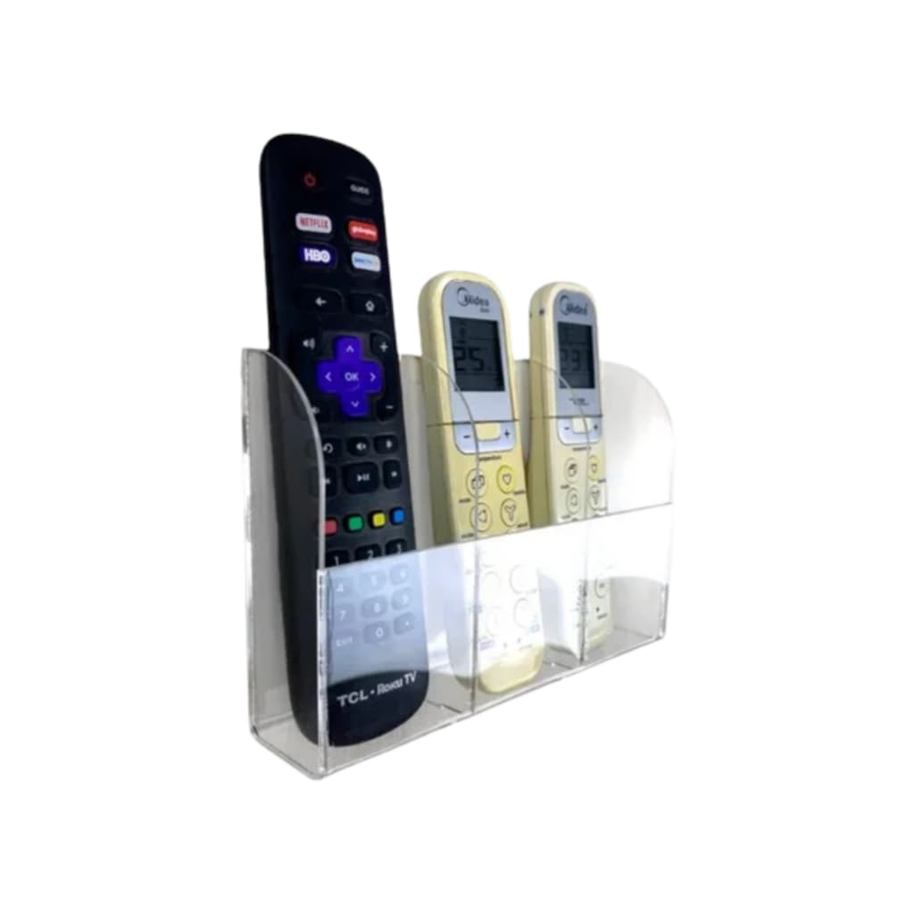 Porta Controle Remoto Triplo de Parede em Acrílico Resistente