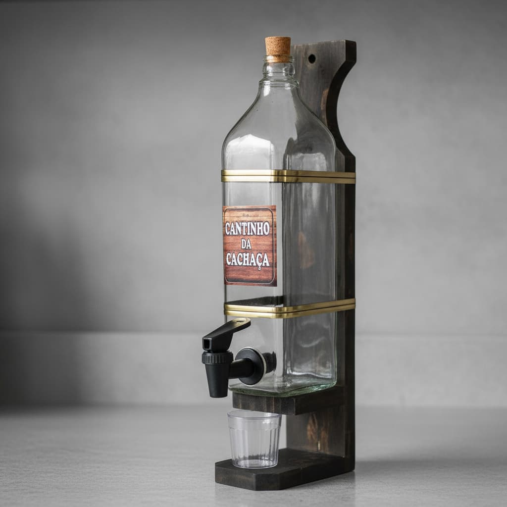 Pingometro com Copo Porta Cachaça Dosador de Bebidas Cantinho da Cachaça Rustico Sofisticado Pinus