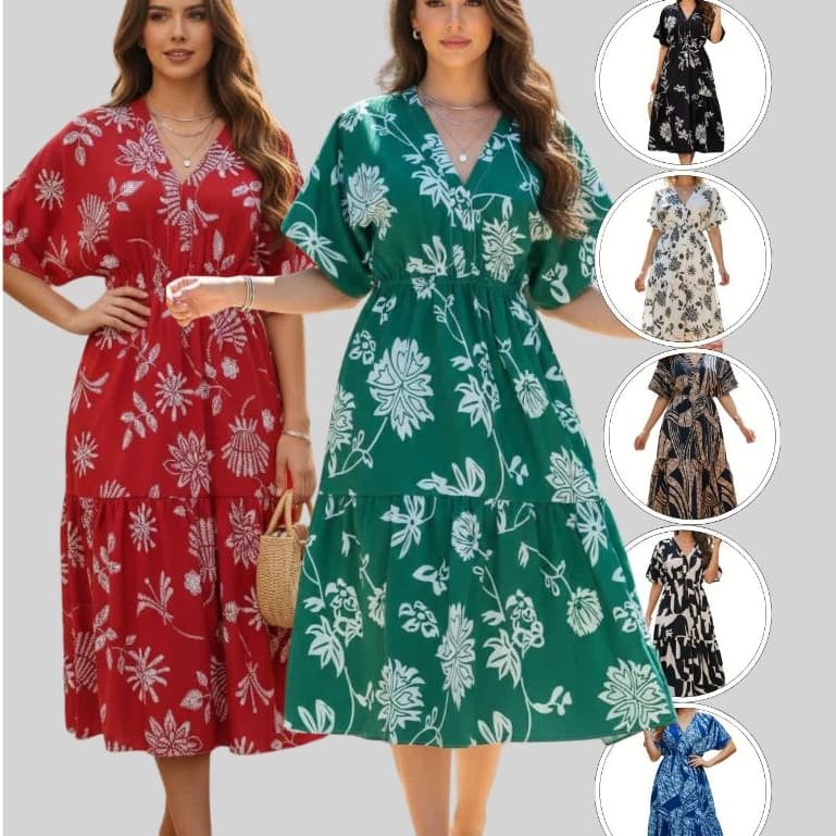 Vestido Feminino Midi  Evangelico Estampado Elástico na Cintura Modelo Bata Elegante  Moda 2026