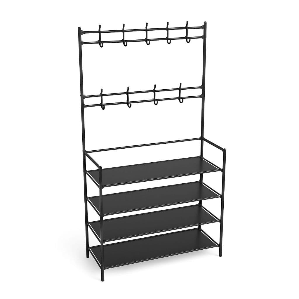 Arara Multiuso com Cabideiro e Sapateira 4 Prateleiras 8 Ganchos Suporte para Roupas e Acessórios 2W CUPOM