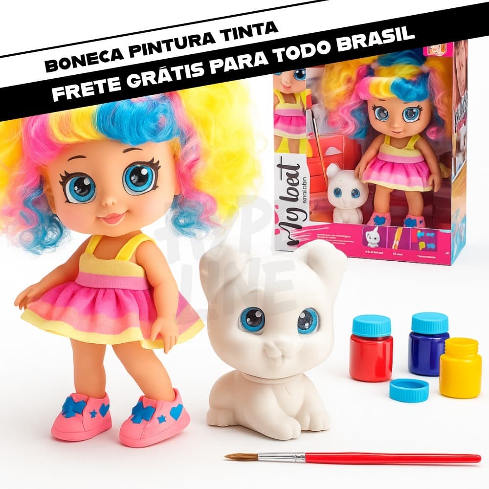 Boneca My Best Pintura Com Acessórios 1 Pincel 3 Tintas 1 Cachorrinho Menina Colorida Envio Imediato