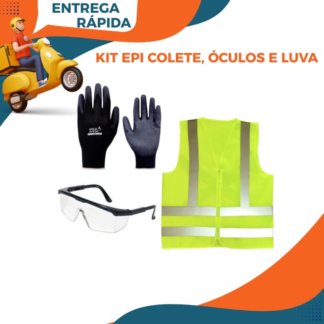 Kit Epi Colete Refletivo Entregador Luva Proteção Oculos Lalamove Uber Flash