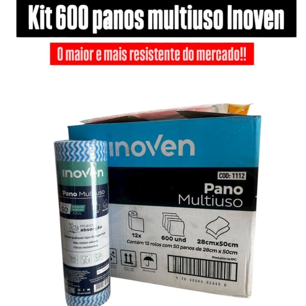 Kit 12 Rolos Pano de Limpeza Multiuso Reutilizável ATACADO 28x50cm INOVEN