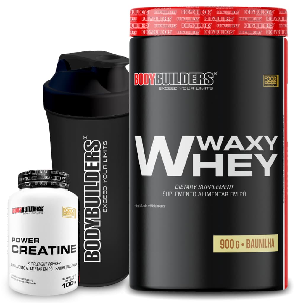 Kit Whey Protein Waxy Whey 900g + Power Creatina 100g + Coqueteleira - Bodybuilders
