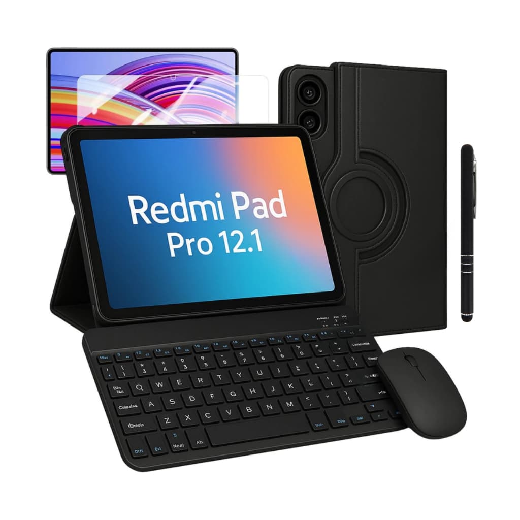 Kit Completo Capa Giratória + Teclado + Mouse + Película + Caneta Para Xiaomi Redmi Pad Pro 12.1 / Poco Pad 12.1