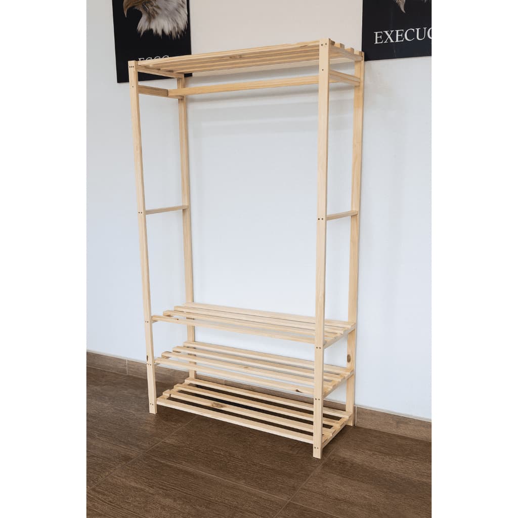 Arara de Roupas com Prateleiras de Madeira Pinus 170cm