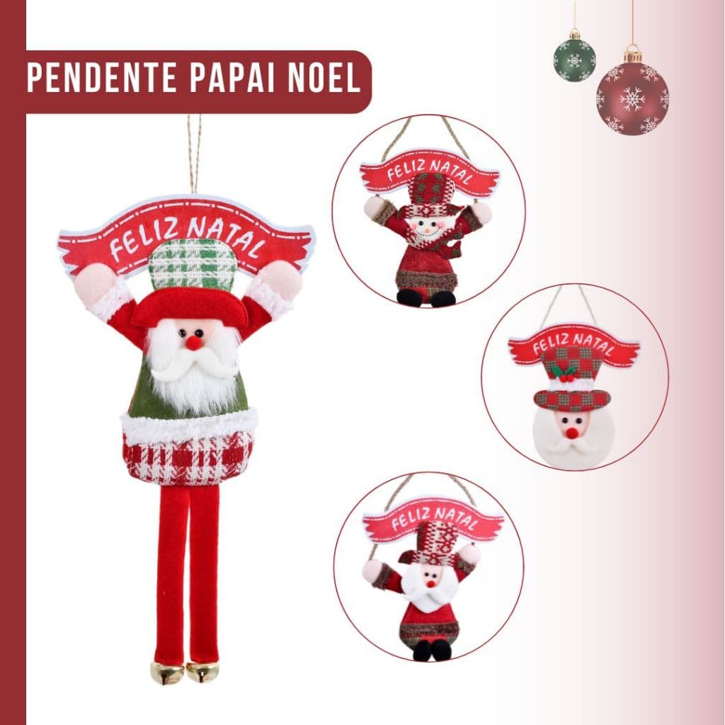 Papai Noel Pendentes Natalino Para Pendurar 26 ou 33 Cm  Vermelhos Para Decorações Natalinas Grillo.