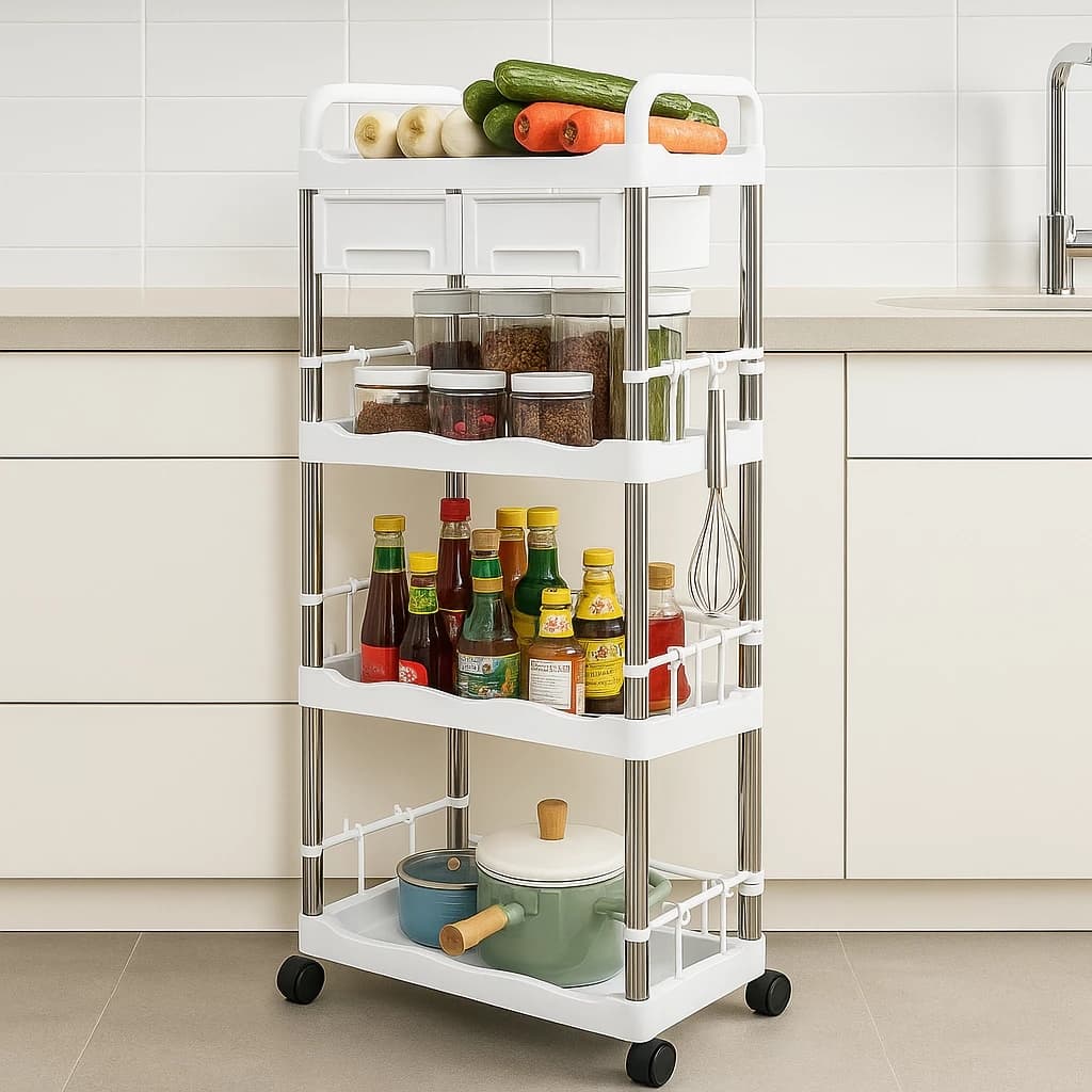 Carrinho Prateleira Salão Rack Suporte Guarda Fruteira Rodinha Cozinha Banheiro Guarda