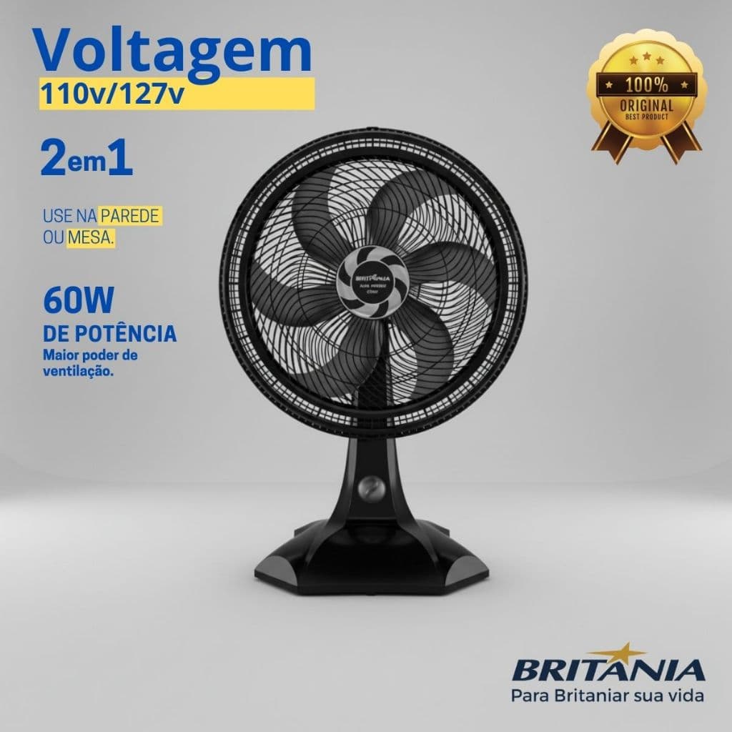Ventilador de mesa e parede silencioso 30 cm 6 pás 3 velocidades BVT301 Britânia