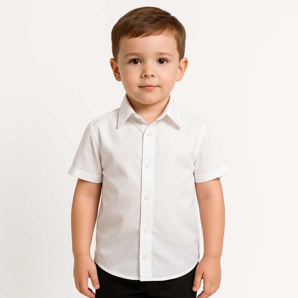Camisa Social Infantil Branca Manga Curta – Clássica e Elegante