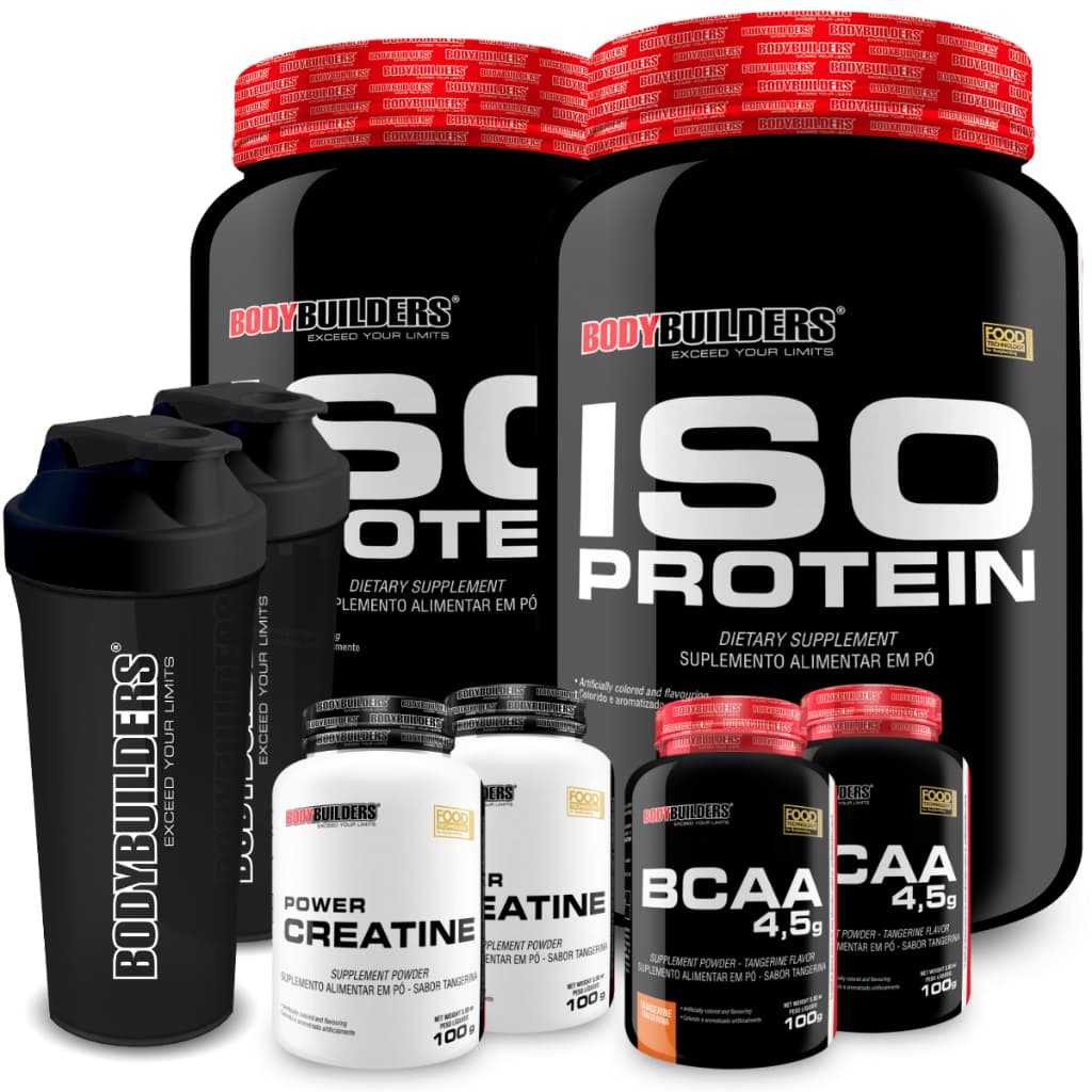 Kit 2x Iso Protein 900g + 2x BCAA 100g + 2x Power Creatina 100g + 2x Coqueteleira - Bodybuilders