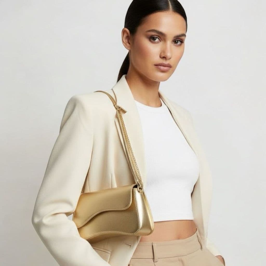 Bolsa Feminina Media Elegante com alça de Regulagem cor Dourada e Prata Ano Novo Natal
