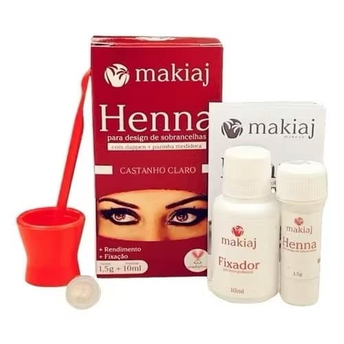 Kit Henna Profissional para Sobrancelha Makiaj – Henna 1,5g + Fixador 10ml – Várias Cores