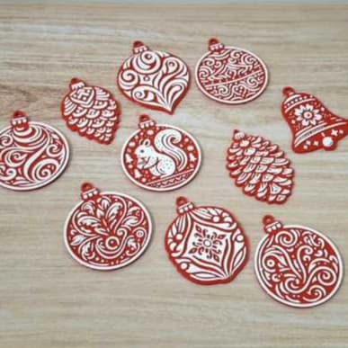Enfeites de Natal 3D Vermelho e Branco | Kit com 10 Unidades | Decoração Natalina