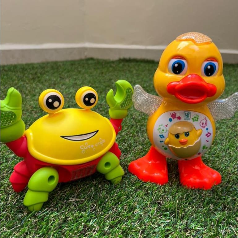 Kit Patinho Caranguejo Fujão Patinho Brinquedo Dançante Musical Dançarino Anda Mexe com Luz Som Sensor