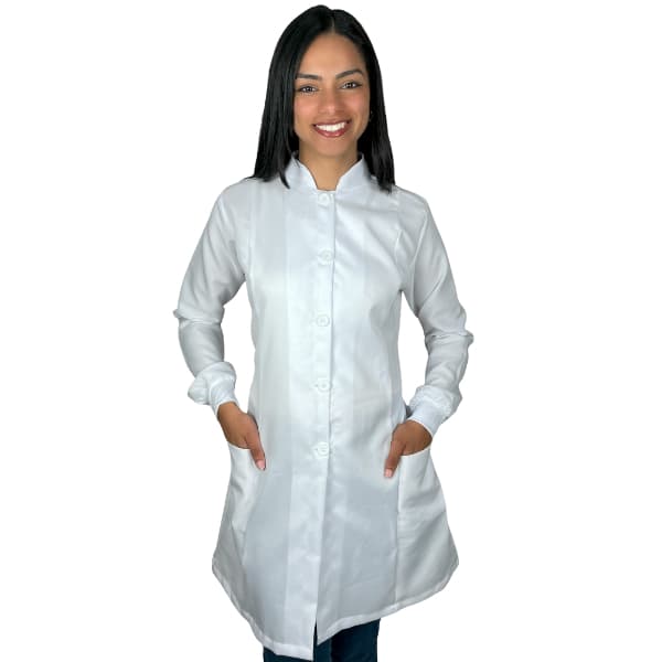 Jaleco Feminino Branco Acinturado com Punho e botão branco - Oxford