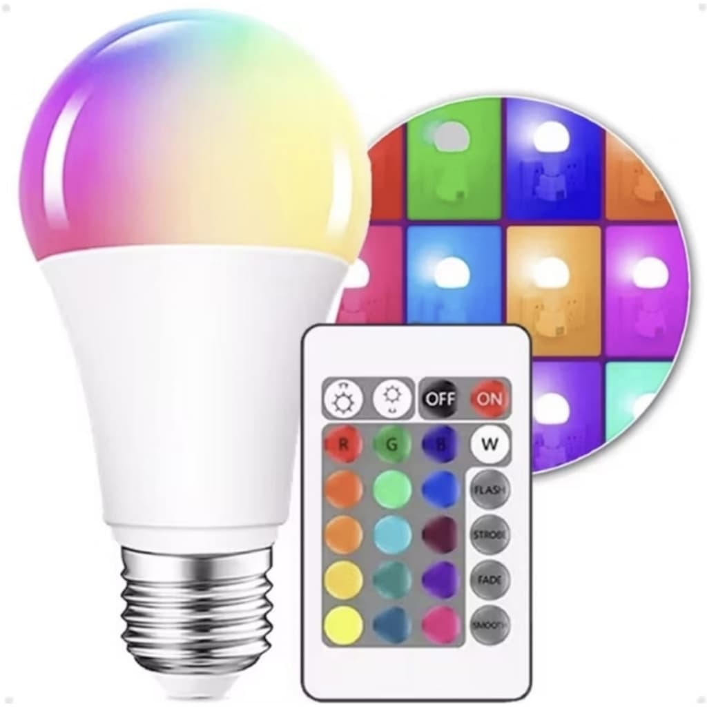 Lâmpada Led Rgb 5w E27 A60 Com Controle Remoto 16 tons de cor 220 vts