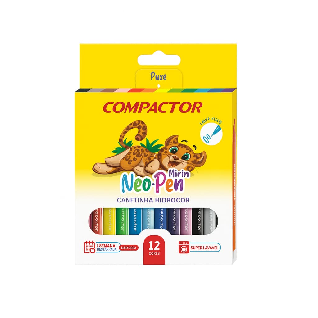 Canetinha Compactor Hidrográfica 12 Cores Mirim Super Lavável
