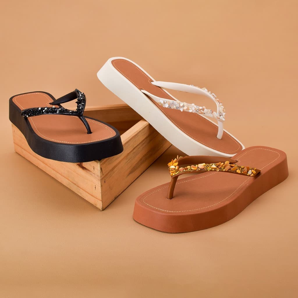 Chinelo Flat Form Plataforma Feminino Sandália Pedraria Casual Verão 34 ao 39