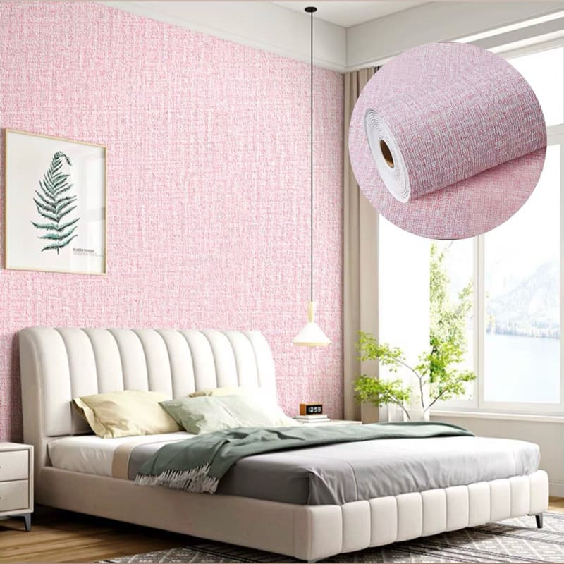 Papel de Parede Adesivo Modelo Linho Rosa 5 Metros 3D Para Decoração de Sala, Quarto