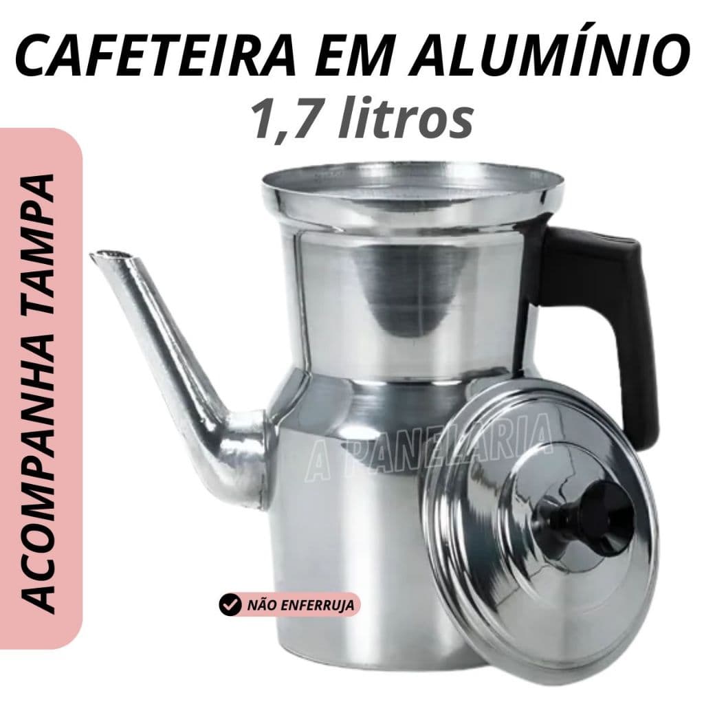 Bule Cafeteira 1,7 litros de alumínio - Café Chá Leite Em Alumínio Polido Com Bico