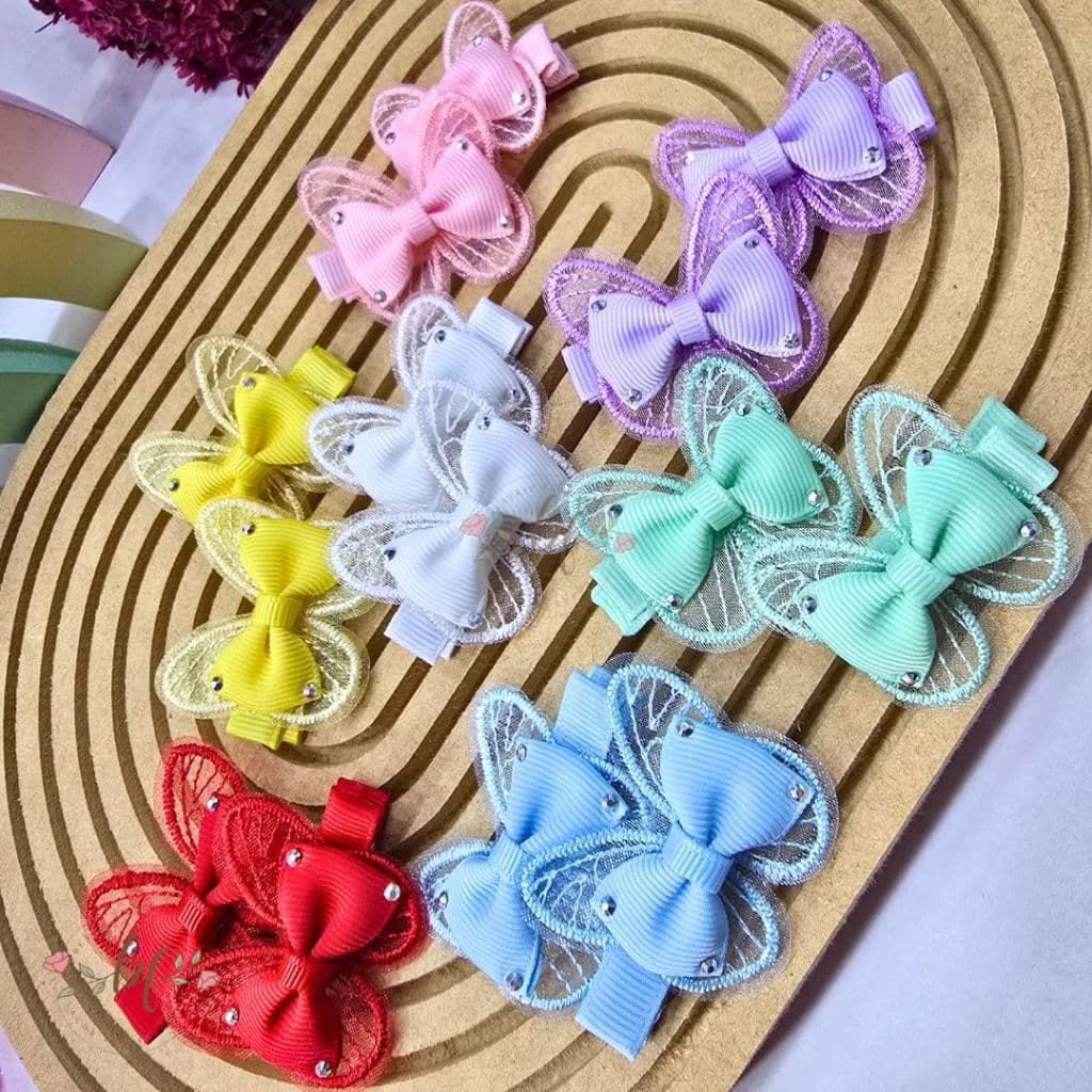 Mini Parzinho Borboletinha - Hair Clips, Laços no Bico de Pato, Infantil Menina, Adulto, Laço na Presilha Duplinha