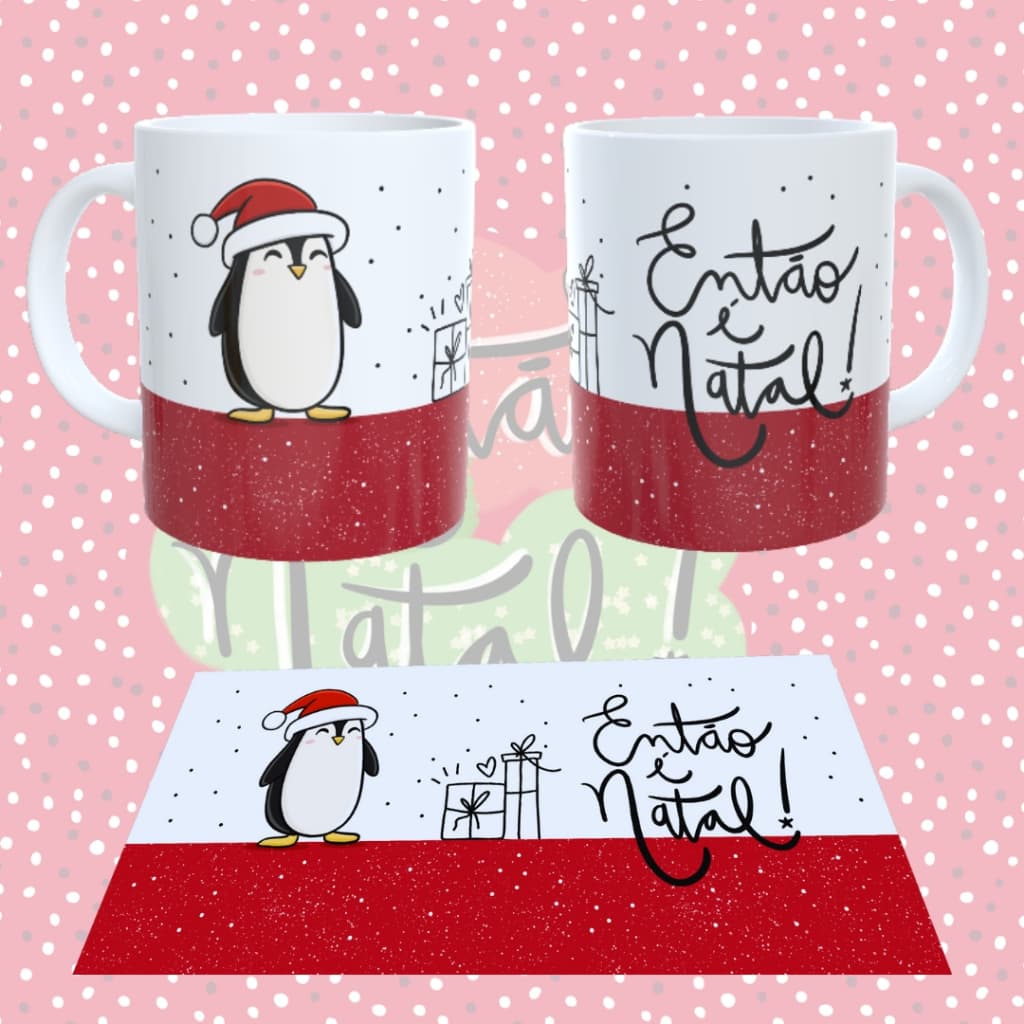 Caneca De Porcelana Então É Natal Pinguim 325Ml Presente