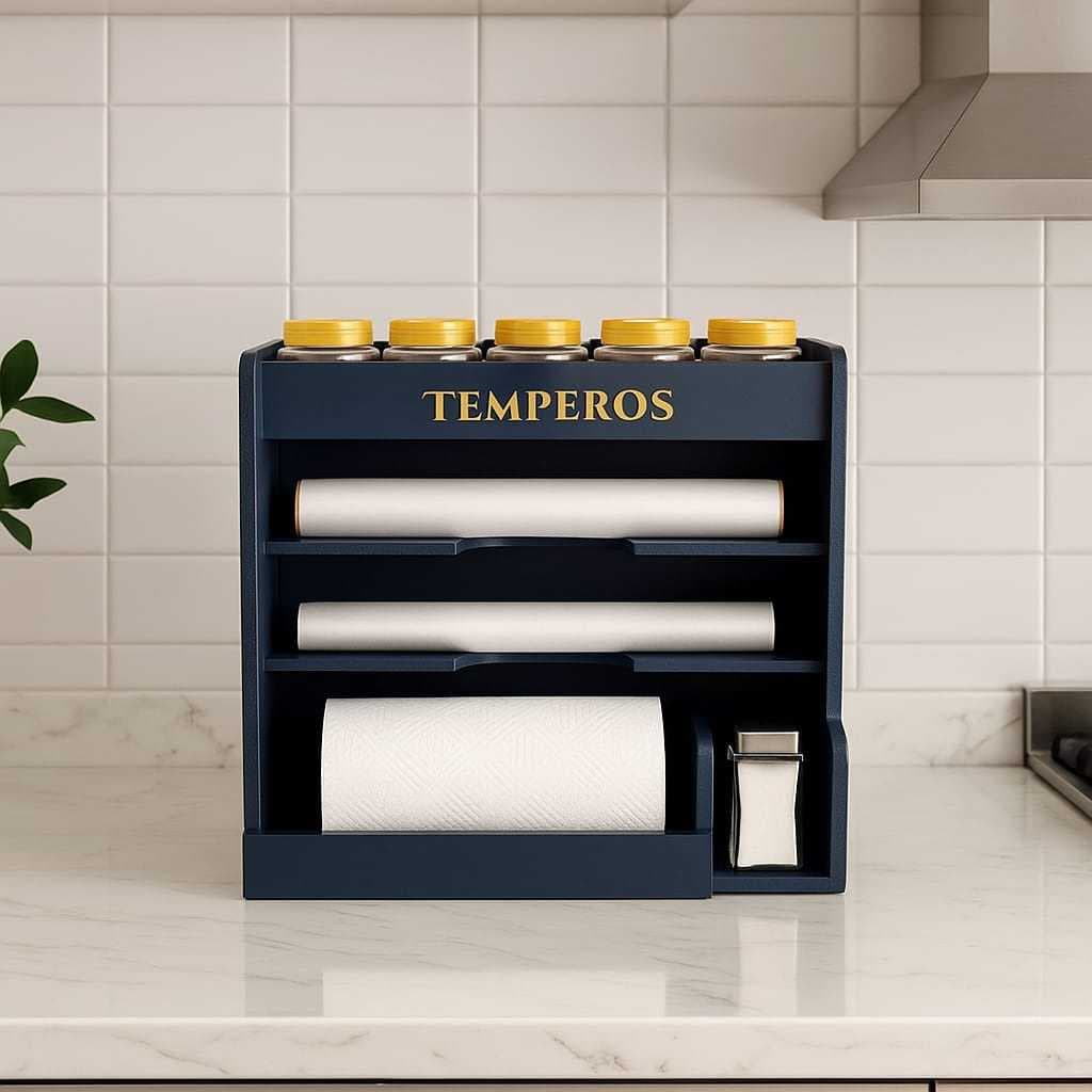 Organizador de Temperos e Porta Rolos Multifuncional | Porta tempero Cozinha Prática e Moderna