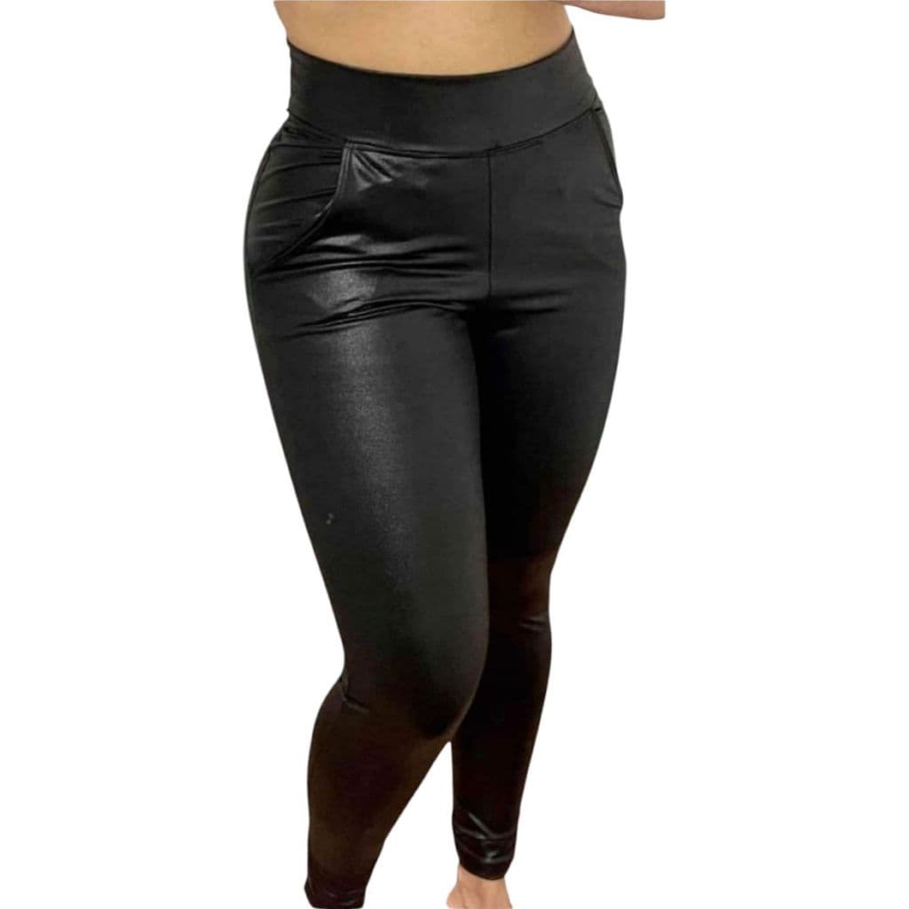 Kit 50 Calça Legging Cintura Alta Cirre Couro Fake Bolsos Skinny Moda Feminina