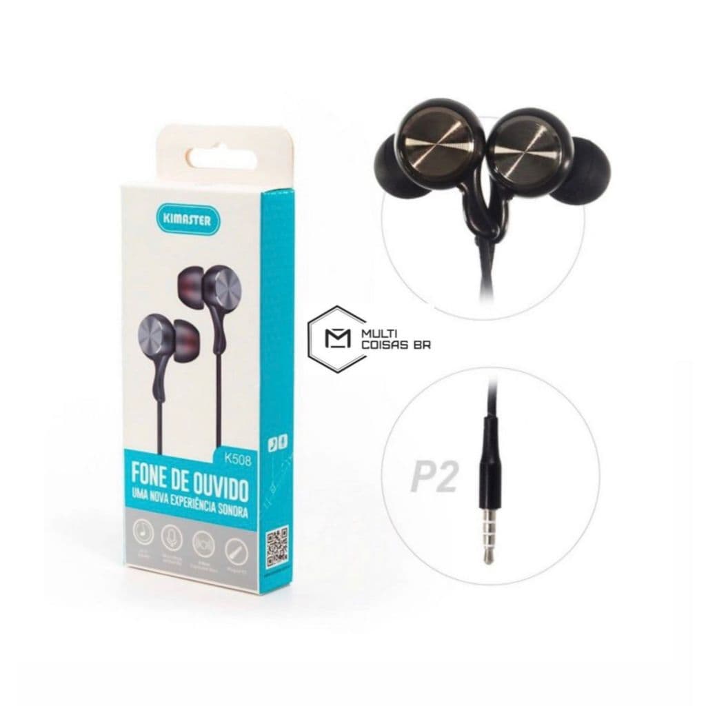 Fone de Ouvido Kimaster K508 Com Microfone Som Estéreo X-Bass P2 Alta Qualidade